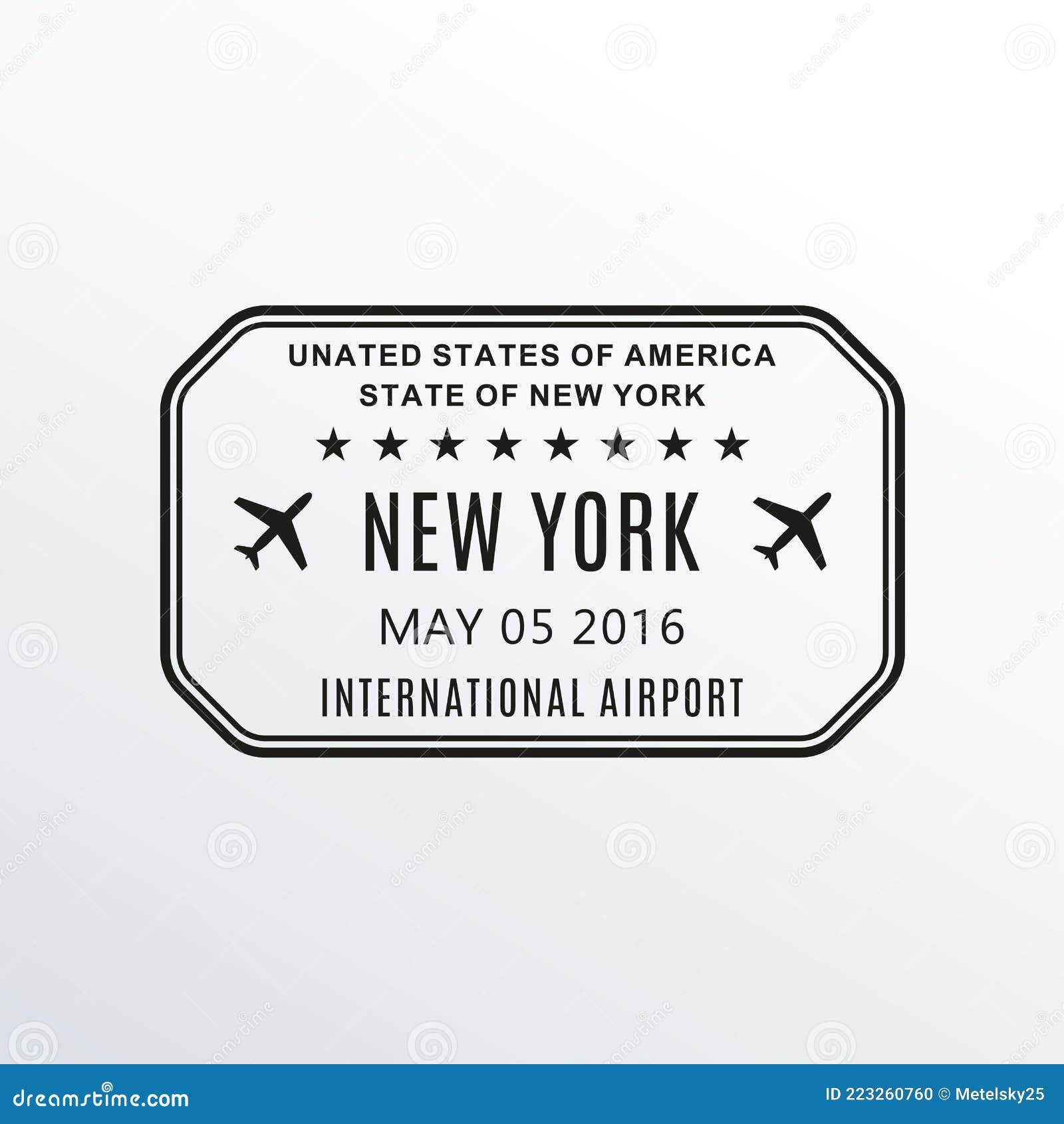 new york passport stamp. usa airport visa stamp or immigration sign. custom control cachet.  .